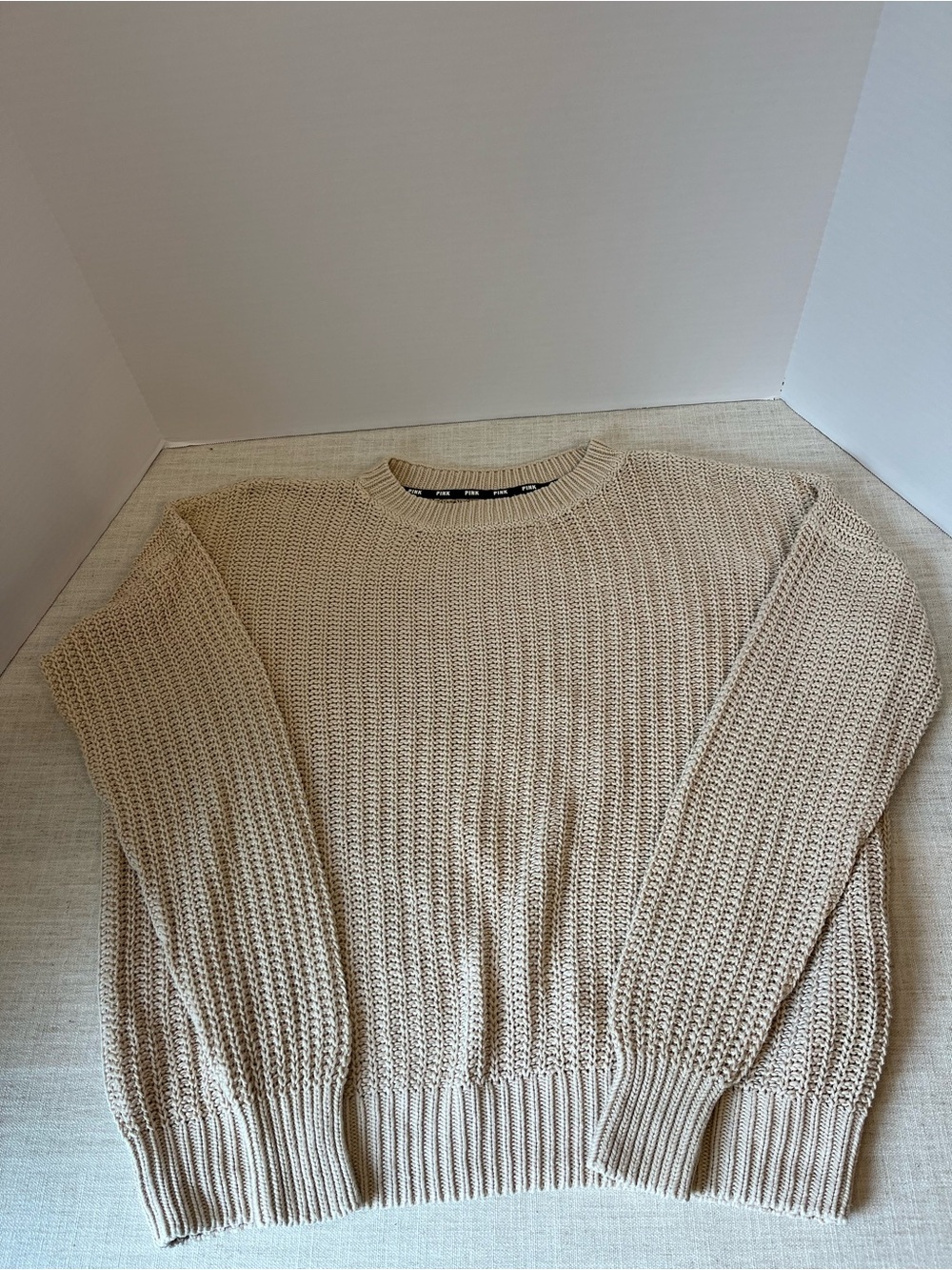 PINK Victoria's Secret Beige Knit Crewneck FORENZA Sweater